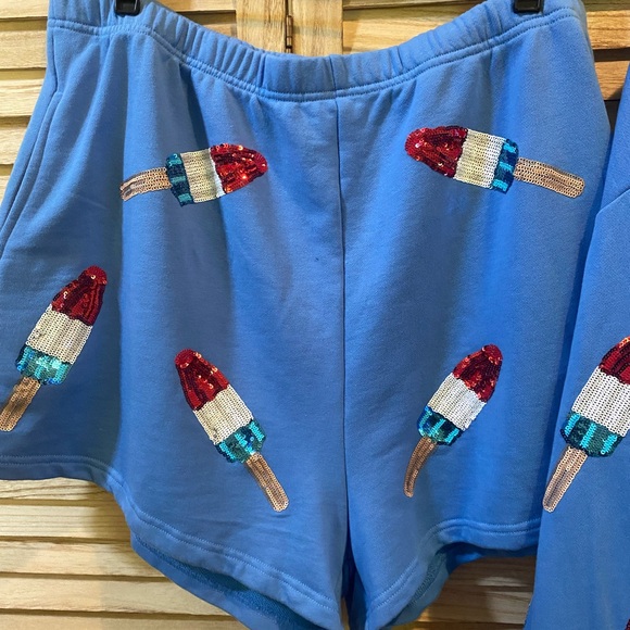 Queen of Sparkles Blue Bomb Pop Collared Sweatshirt and Shorts Outfit - Picture 4 of 9